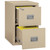 Parchment FireKing Patriot 2P1825-C two-drawer fireproof file cabinet with both drawers open and filled with files