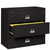 FireKing 3-4422-C black 3-drawer lateral file cabinet with open drawer showing front-to-back filing
