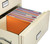 Open drawer of Phoenix Lateral File Cabinet, 31 inches wide, showing color-coded hanging file folders