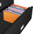 Black Phoenix 3-Drawer Lateral File Cabinet, 44 inches wide showing legal size hanging folders in front to back layout.