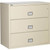 Putty-colored Phoenix 3-Drawer Lateral File Cabinet, 44 inches wide, 1-hour fireproof, with secure lock and spacious drawer handles for easy access.
