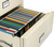 Putty Phoenix 4-Drawer Lateral File Cabinet, 31" Wide Unit showing letter size files, front to back position.