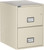 Putty Phoenix 2-drawer legal size file cabinet, 25 inches deep, with recessed handles and a lock.