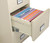 Putty Phoenix 2-drawer legal size file cabinet, 25 inches deep, showing legal-size hanging folders, filed front-to-back, as intended.