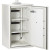 BSS6002 safe with door open showing three adjustable vented shelves and built-in power strips for charging lithium-ion batteries.