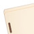 Close-up corner view of Smead manila fastener file folder showing reinforced tab edge and scored expansion