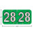 Holographic year label “28”, Green, 3/4 x 1-1/2 in, wrap-around, center-slit, white digits, laminated.