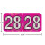 Holographic year label “28”, Fuchsia, 3/4 x 1-1/2 in, wrap-around, center-slit, white digits, laminated.