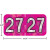 Holographic year label “27”, Fuchsia, 3/4 x 1-1/2 in, wrap-around, center-slit, white digits, laminated.