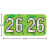 Holographic year label “26”, Lime, 3/4 x 1-1/2 in, wrap-around, center-slit, white digits, laminated.