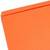 Close-up of the corner and reinforced straight-cut end tab on an orange Smead file folder.
