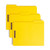 Three yellow letter-size fastener file folders with reinforced 1/3-cut top tabs and brown prong fasteners.