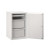 FireShield Edge Series Executive storage cabinet in white finish showing two file drawers and open shelf inside the door.