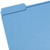 Blue reinforced letter size file folder with 1/3-cut double-ply top tab, angled front view
