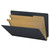 Black legal-size end tab pressboard classification folder with two 17pt manila dividers and 2-inch expansion, open to show six filing sections and straight-cut end tab