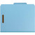 Open blue top tab classification folder with one interior divider and K-style fasteners installed on all filing surfaces