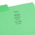 Close-up of the inside of a green Smead SuperTab file folder showing the printed Smead logo and product information.