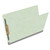 Pale green legal size end tab fastener folder open angle view showing front panel and bonded fastener