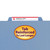 Close-up of a blue classification folder with a reinforced top tab label area for longer-lasting drawer file use.