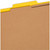 Close-up of manila divider tabs inside a yellow classification folder