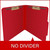 Open deep red letter size top tab pressboard classification folder with bonded fasteners on both inside panels and no divider