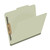 Angled front view of gray green pressboard top tab classification folder with top tab, bonded fastener, and 2 inch expansion