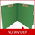 Moss green pressboard top tab classification folder opened to show interior with two bonded fasteners and no divider
