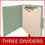 Green letter size pressboard top tab classification folder opened to show three manila dividers, bonded fasteners, divider fasteners, and gray Tyvek expansion