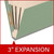 Green pressboard classification folder opened at an angle to show three manila dividers, fasteners, and 3 inch gray Tyvek expansion