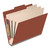 Angled view of a red letter size top tab classification folder with three manila dividers and 3-inch gray Tyvek expansion.