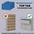 Royal blue top tab classification folders shown for drawer filing, with a shelf filing unit marked with a red X and a file drawer marked with a green check to show top tab folders are designed for drawers, not shelves.