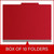 Front view of a deep red letter size top tab classification folder with 3-inch gray Tyvek expansion, packaged 10 folders per box.