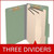 Open green legal size top tab classification folder with three manila dividers, 2-inch bonded fasteners on the covers, and 1-inch fasteners on each divider.