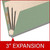 Angled side view of a green legal size top tab classification folder showing three manila dividers and a 3-inch gray Tyvek expansion.