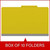 Front view of a yellow legal size top tab classification folder with 3-inch gray Tyvek expansion, packaged 10 folders per box.