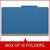 Front view of a royal blue legal size top tab classification folder with 3-inch gray Tyvek expansion, packaged 10 folders per box
