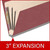 Angled side view of a dark red legal size top tab classification folder showing three manila dividers and a 3-inch gray Tyvek expansion.