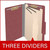 Open dark red legal size top tab classification folder with three manila dividers, 2-inch bonded fasteners on the covers, and 1-inch fasteners on each divider.
