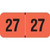 Fluorescent red 2027 year label with bold black “27” printed on each side, used for file folder year identification.