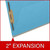 Close-up of blue 18pt end tab pressboard folder showing 2 inch gray Tyvek expansion and bonded fastener.