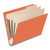 Angled view of orange end tab classification folder with three manila dividers