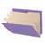 Angled view of purple end tab classification folder with three manila dividers