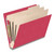 Angled view of red end tab classification folder with three manila dividers