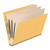 Angled view of yellow end tab classification folder with three manila dividers
