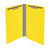 Open yellow legal-size end tab pressboard fastener folder with two bonded fasteners