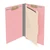 Open pink legal-size 1-divider end tab classification folder with fasteners and manila divider
