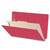 Red legal-size 1-divider end tab classification folder shown open with manila divider and fasteners for organized shelf filing