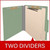 Green letter size top tab classification folder shown open with two manila dividers and fasteners