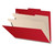 Deep red 2-divider top tab classification folder shown open with manila dividers, metal fasteners, and 2-inch gray expansion.