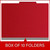 Deep red letter-size top tab classification folder shown closed; graphic reads “Box of 10 Folders.”